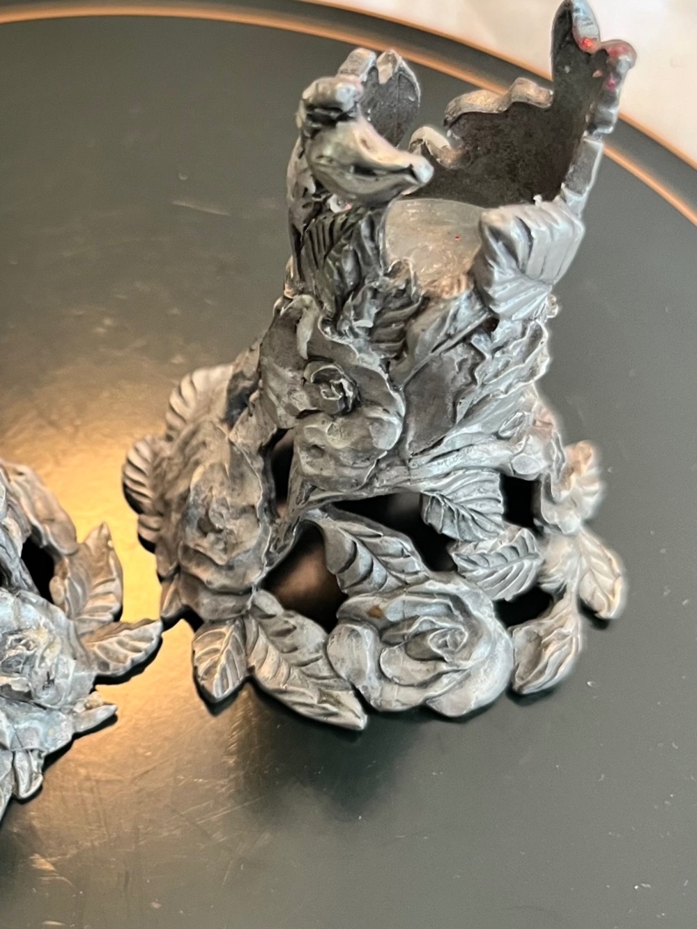 Vintage 1987 Seagull Pewter Canada Floral Bird Candle Holders Pair